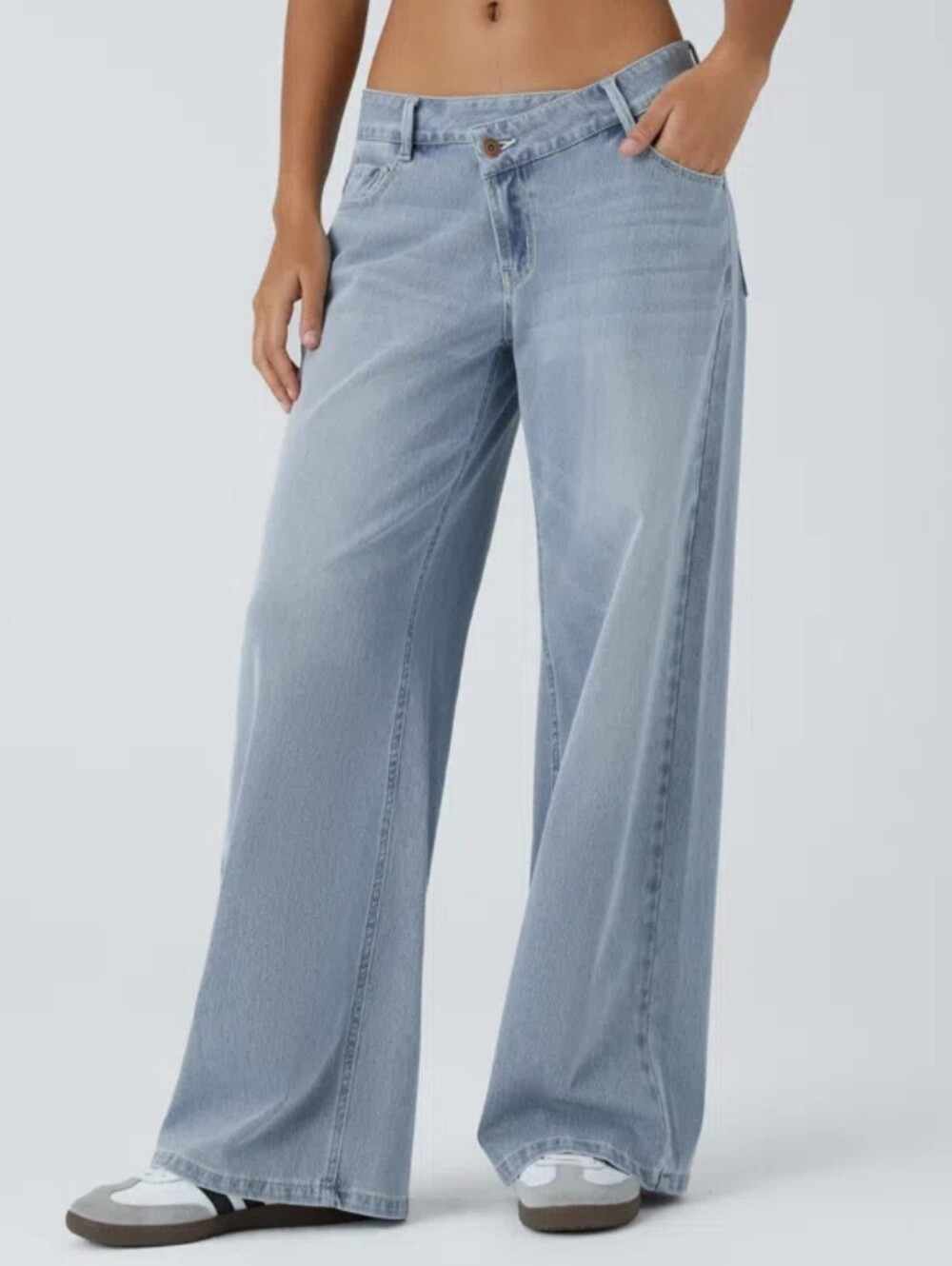 Halara Flex™ Asymmetric Low Rise Baggy Wide Leg Casual Jeans Size-XL